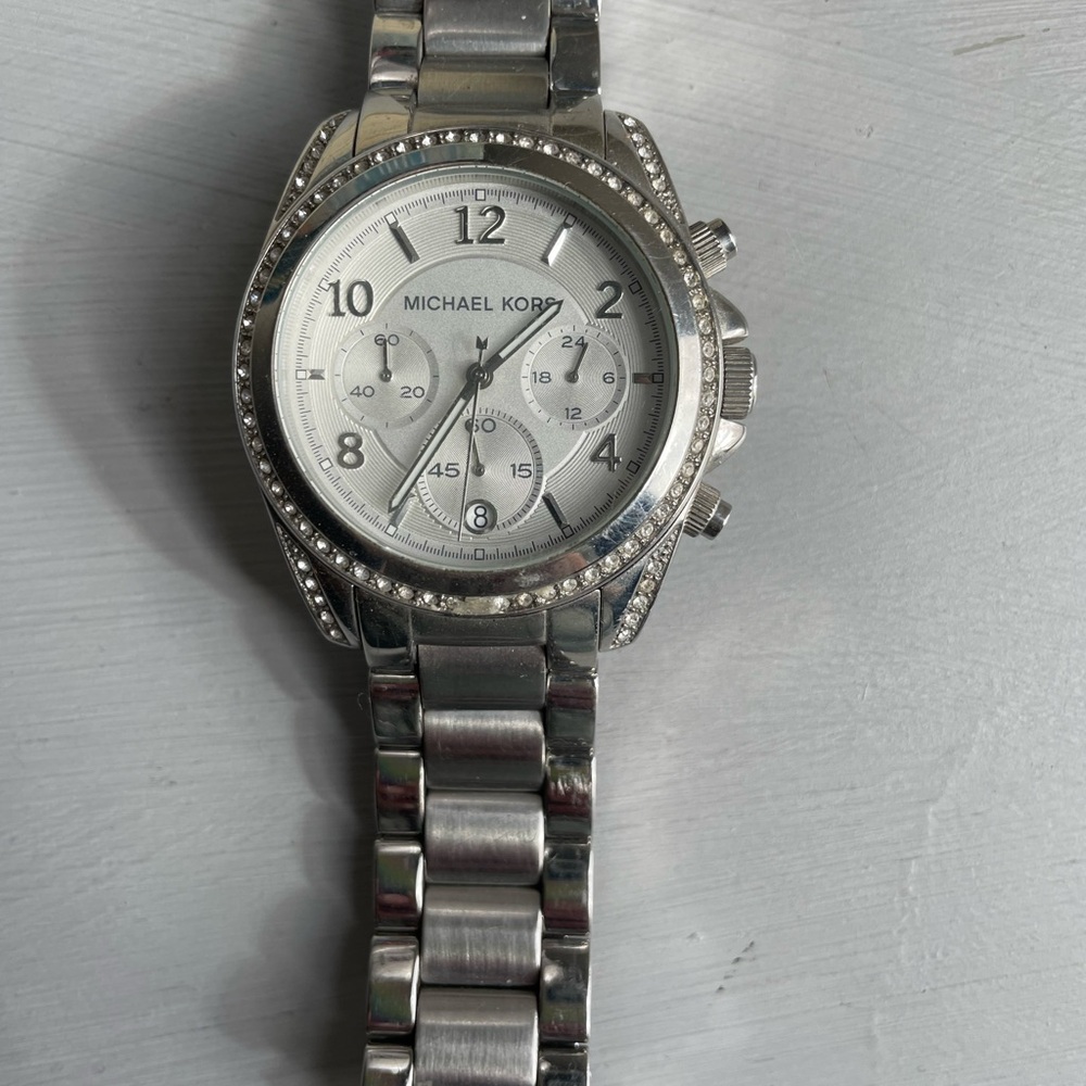 Michael Kors Silver Chronograph Watch with Crystal Details